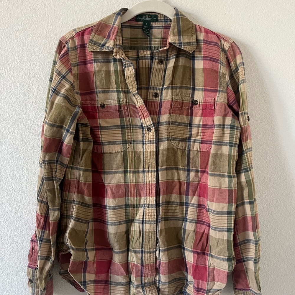 Ralph Lauren Pink and Tan Button Down Shirt